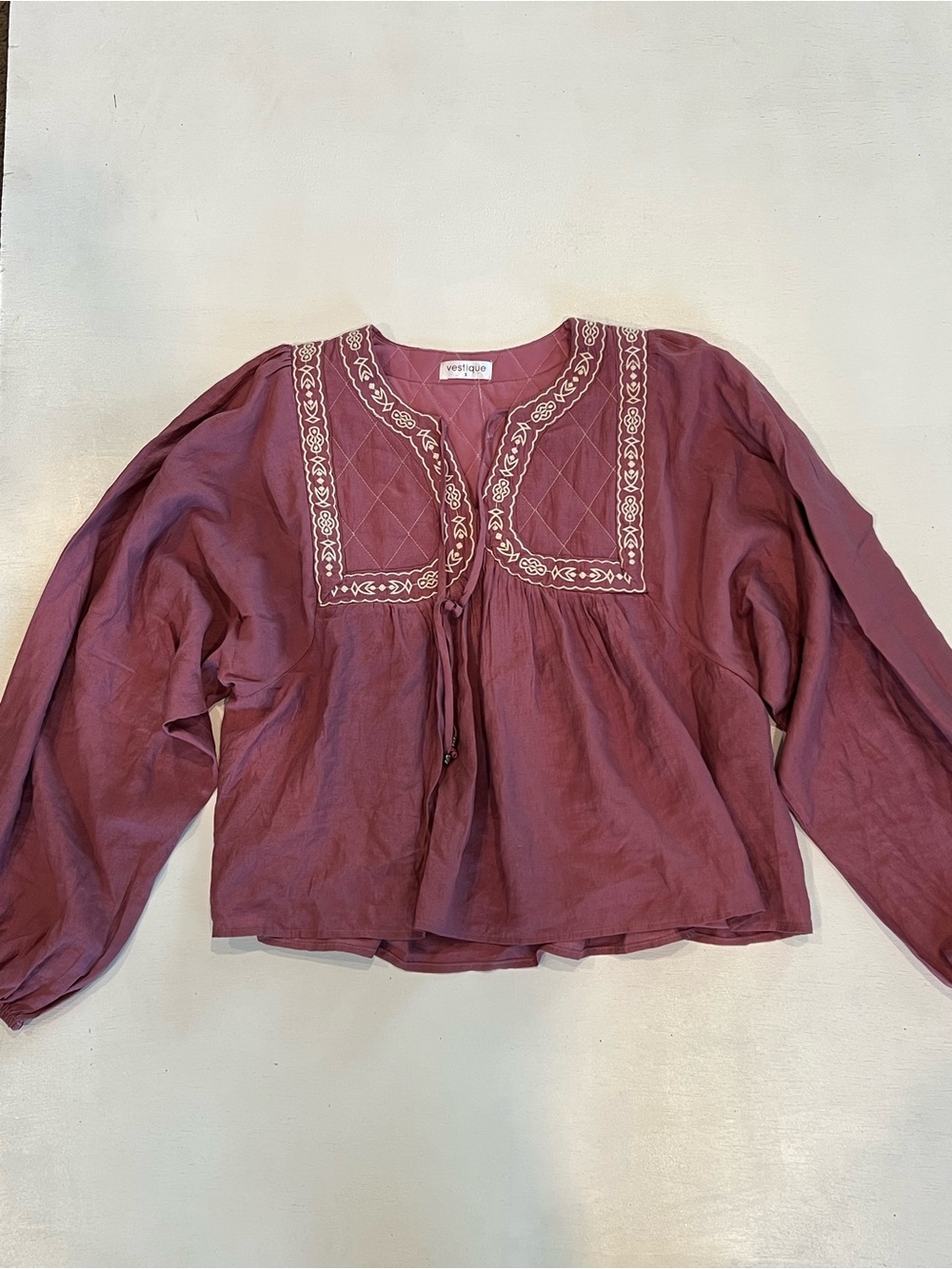 vestique Mauve Embroidered Boho Peasant Blouse - Picture 2 of 10